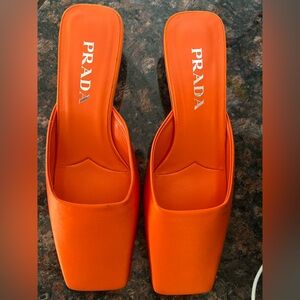 Prada slides mules orange satin size 36